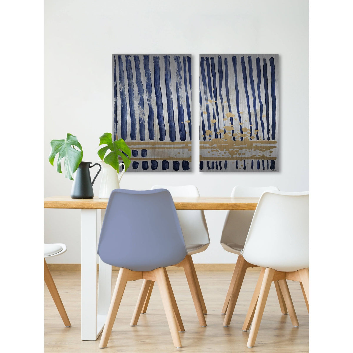 Blue Verticals Diptych - 48 x 36 E8136