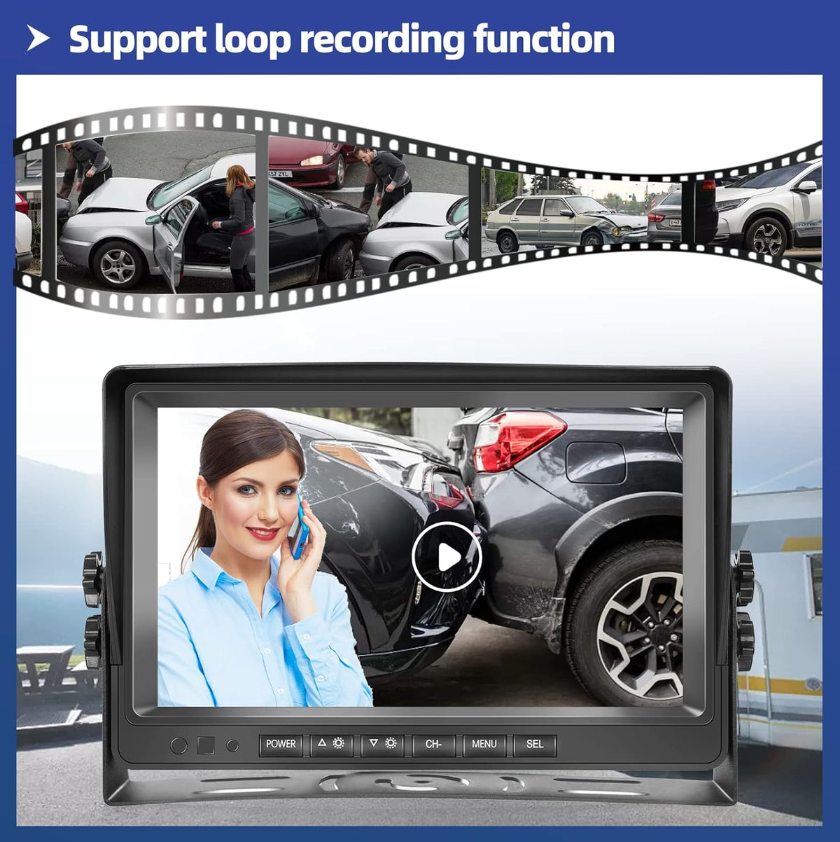 9 Inch HD 1080P Split Screen DVR Monitor Wired Rear View Camera O83076