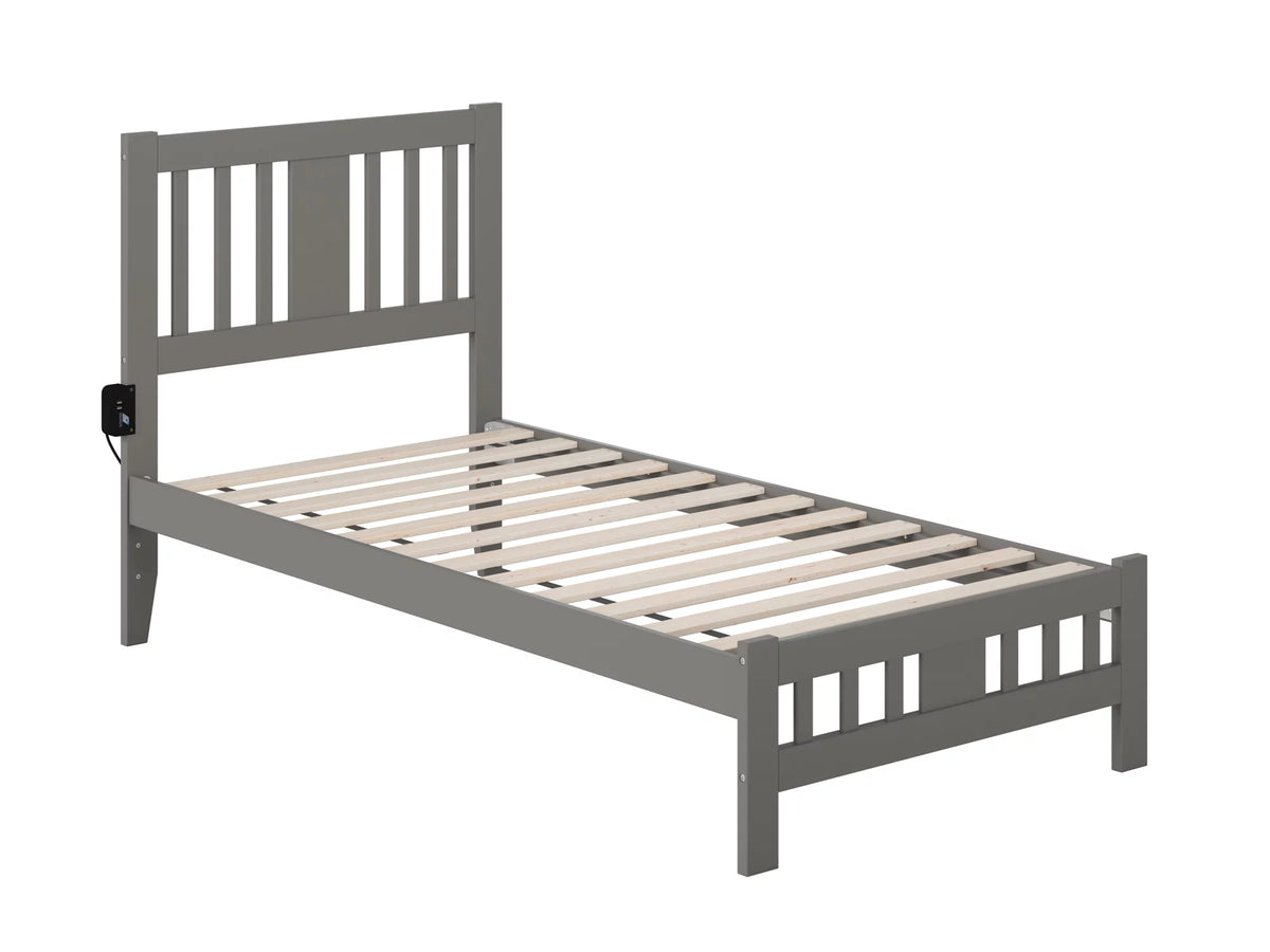 Grey Twin Wood Platform Bed with Slatted Headboard and Footboard J98992