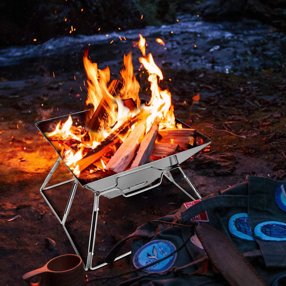 Folding Stainless Steel Campfire Grill Z83731