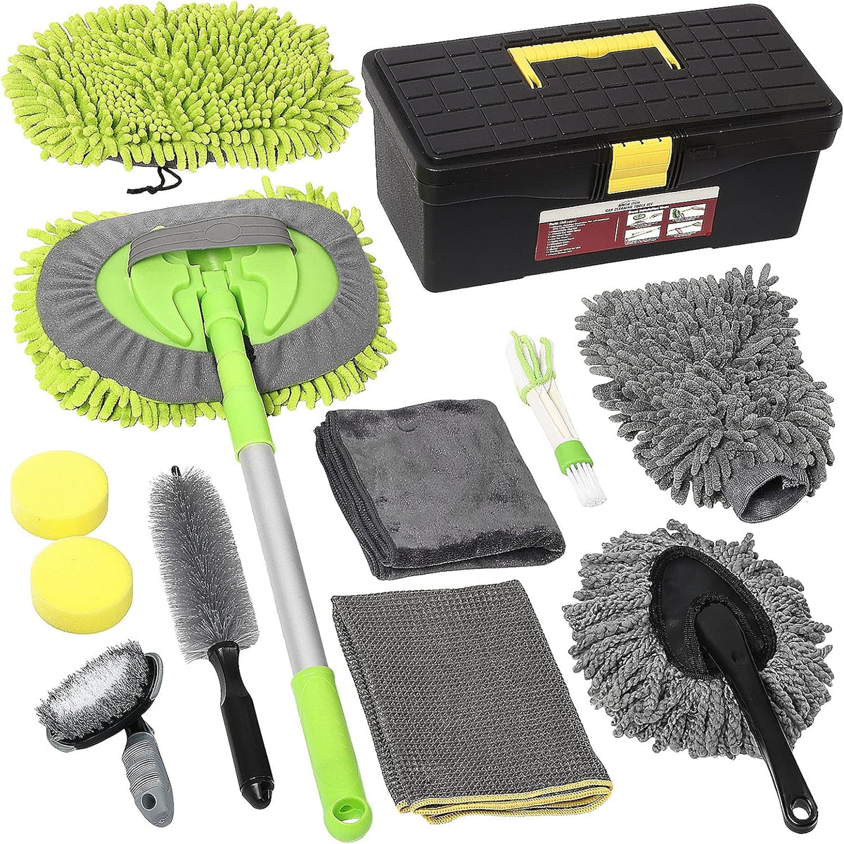 12 Pcs Car Wash Kit with Microfiber Towels and Storage Box P497