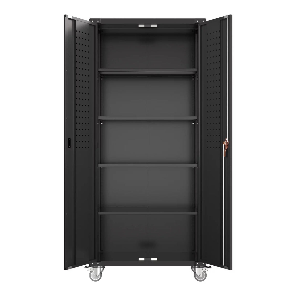 Black Metal Storage Cabinet with Wheels and Pegboard S833218