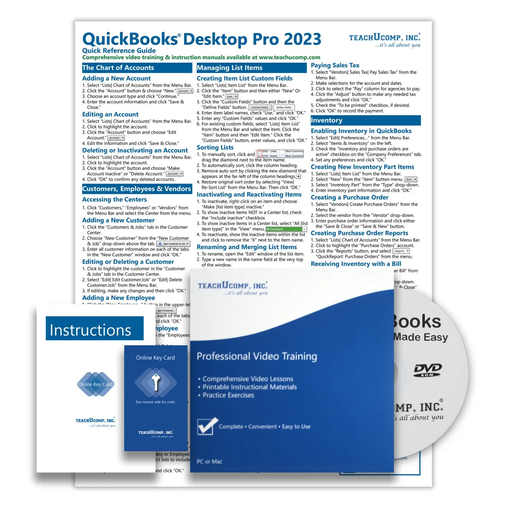 QuickBooks Desktop Pro 2023 Training Tutorial Video Lessons PDF Instruction Manual Software Guide for Windows J121