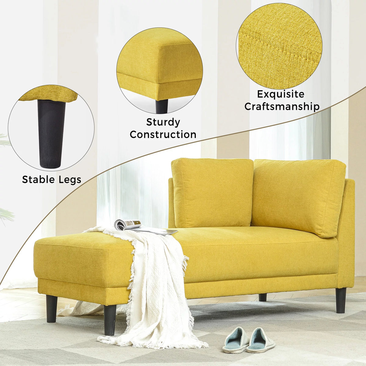Yellow Chaise Lounge Chairs with Arms I1892