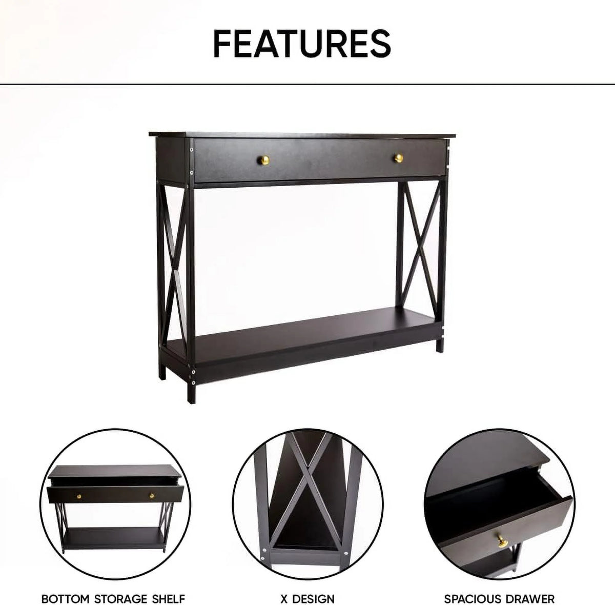 Narrow Wood Sofa Table with Drawer and Shelf Z533