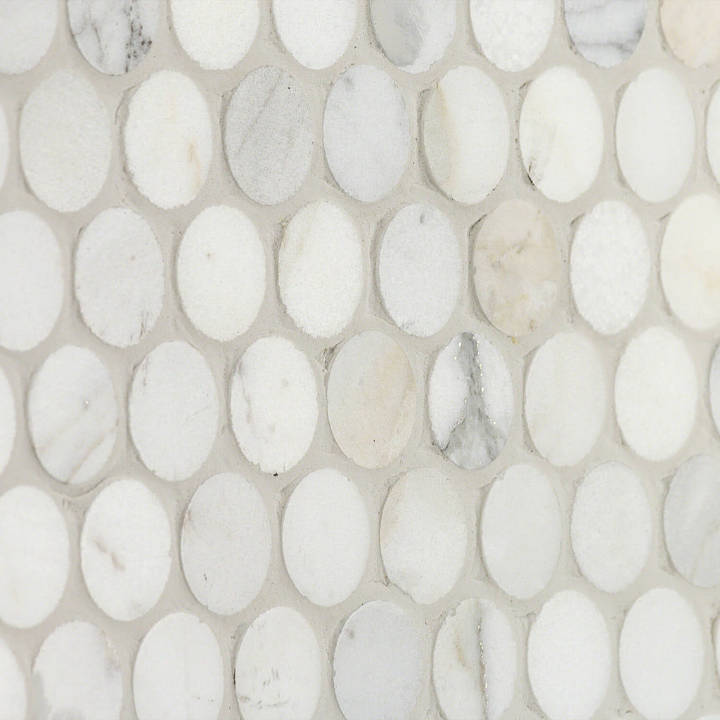 Calacatta Penny Rounds Polished Marble Tile E599
