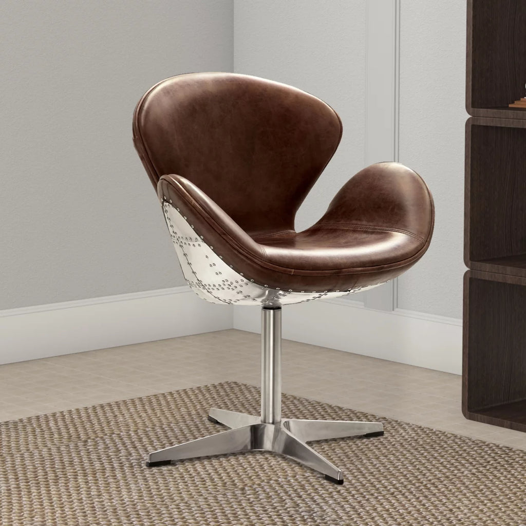 Brown Top Grain Leather Swivel Accent Chair A545824