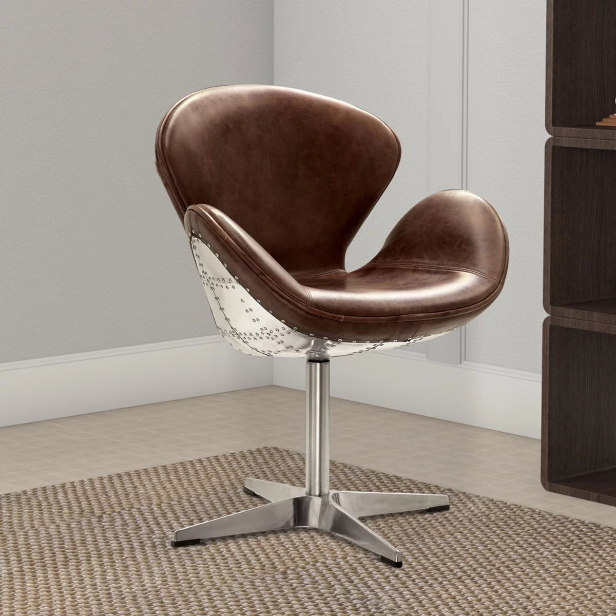 Brown Top Grain Leather Swivel Accent Chair A545824