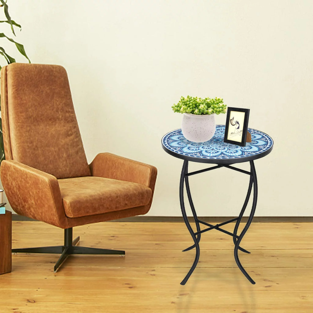 Outdoor Mosaic Glass Metal Side Table S496981