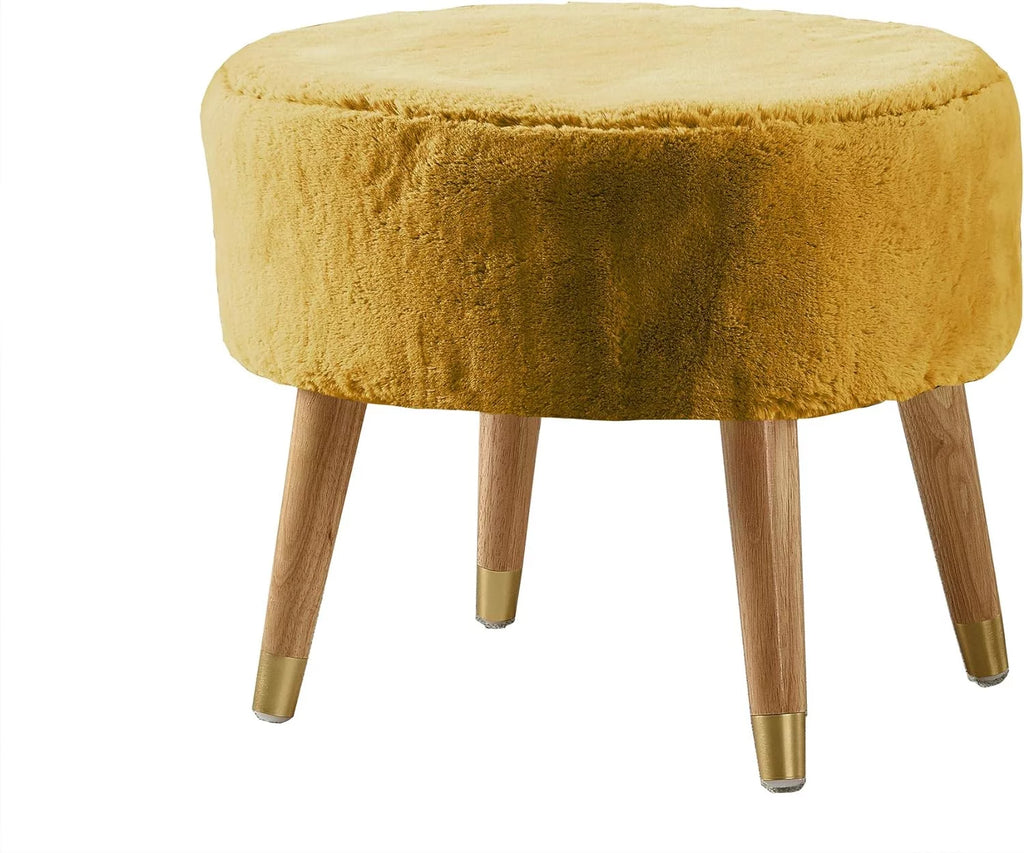 Yellow Heavy Faux Fur Oval Ottoman N907637