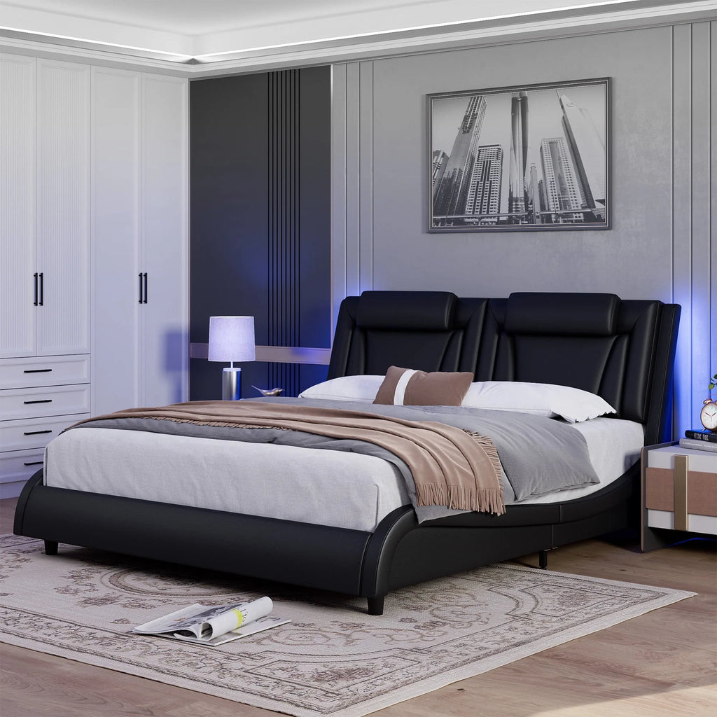 King Size White PU Leather Upholstered Platform Bed Frame H86163