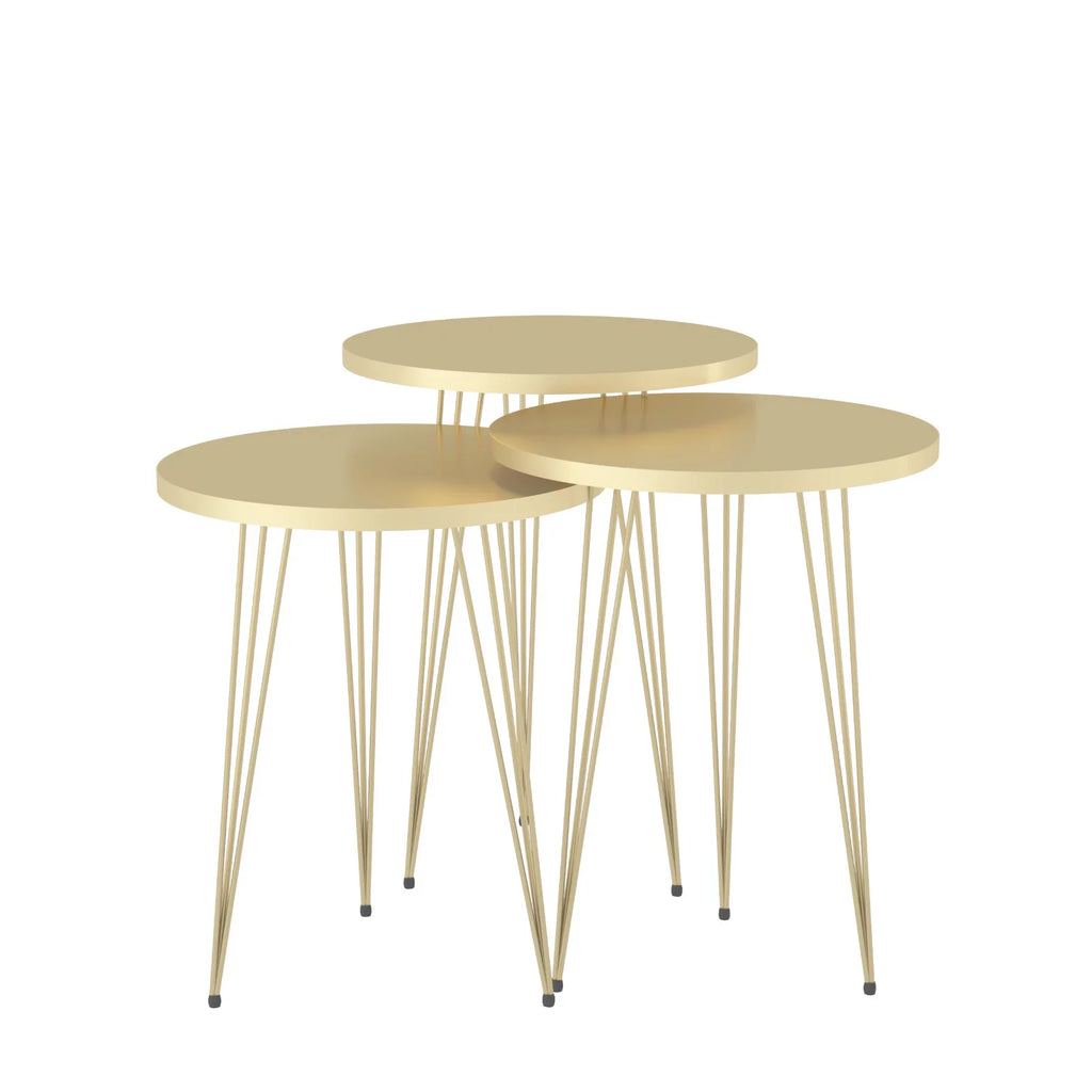 Set of 3 High Gloss Cappuccino Round Nesting Tables with Gold Legs T439