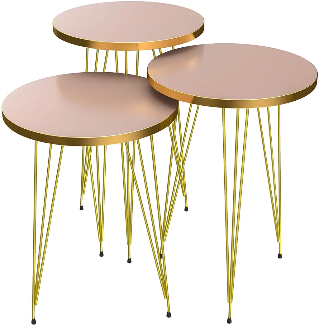 Set of 3 High Gloss Cappuccino Round Nesting Tables with Gold Legs T439