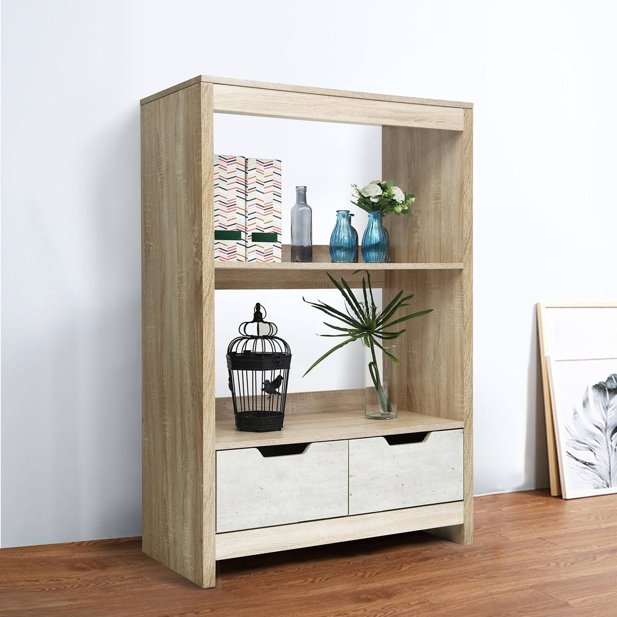 3-Shelf with Drawers MDF Bookcase Storage V1820