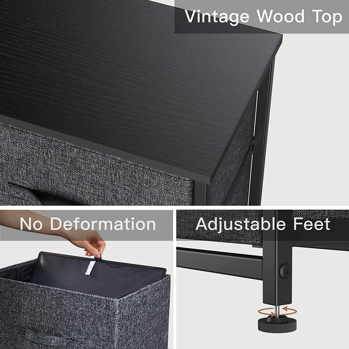 5 Drawer Fabric Storage Dresser with Wood Top B604677