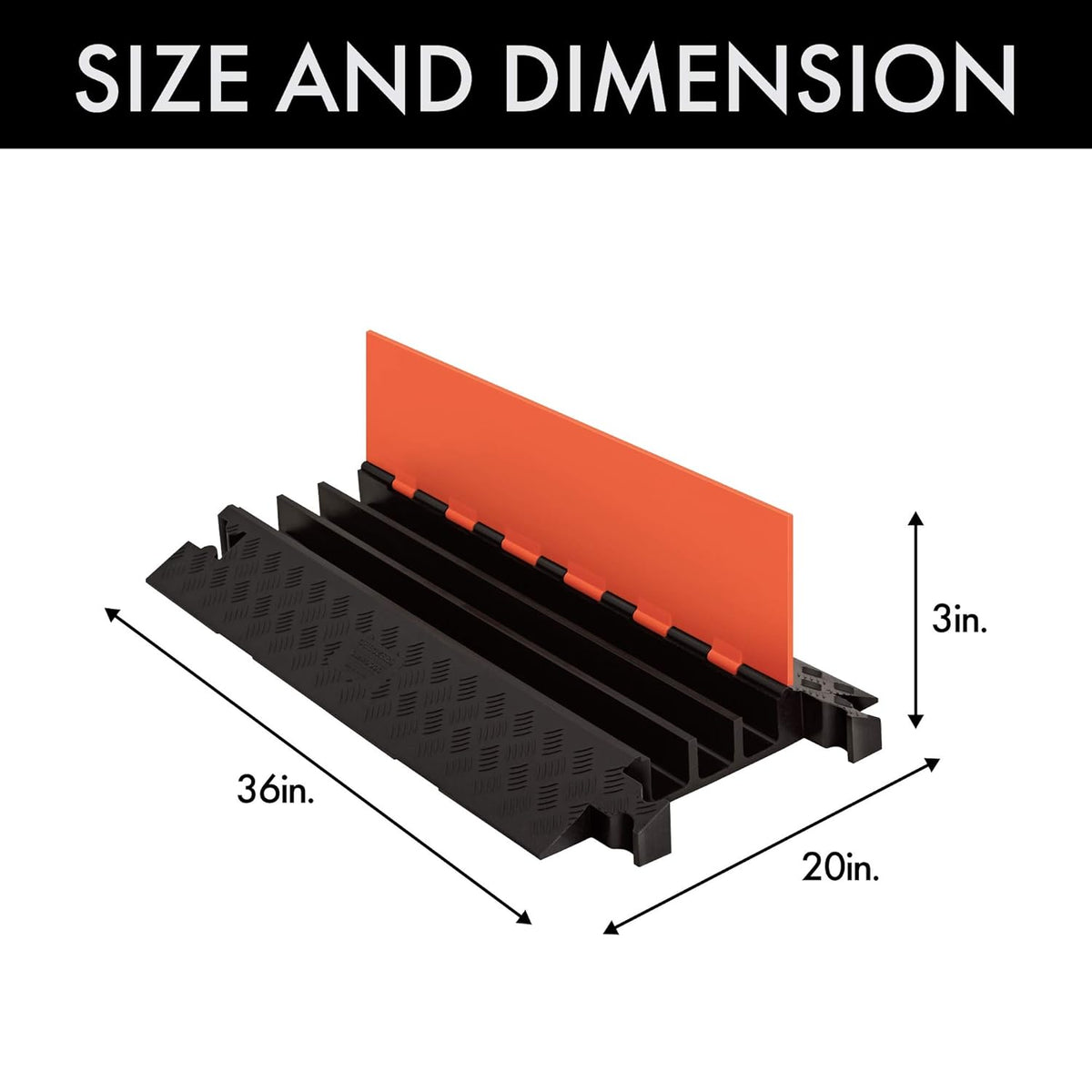3 Channel Polyurethane Cable Protector with Dog Bone Connector, Orange Lid with Black Ramp M7741