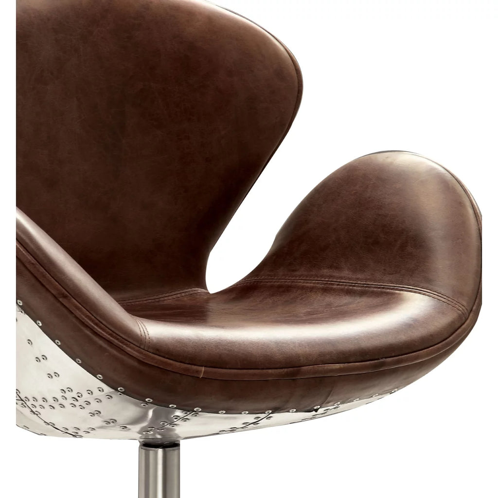 Brown Top Grain Leather Swivel Accent Chair A545824
