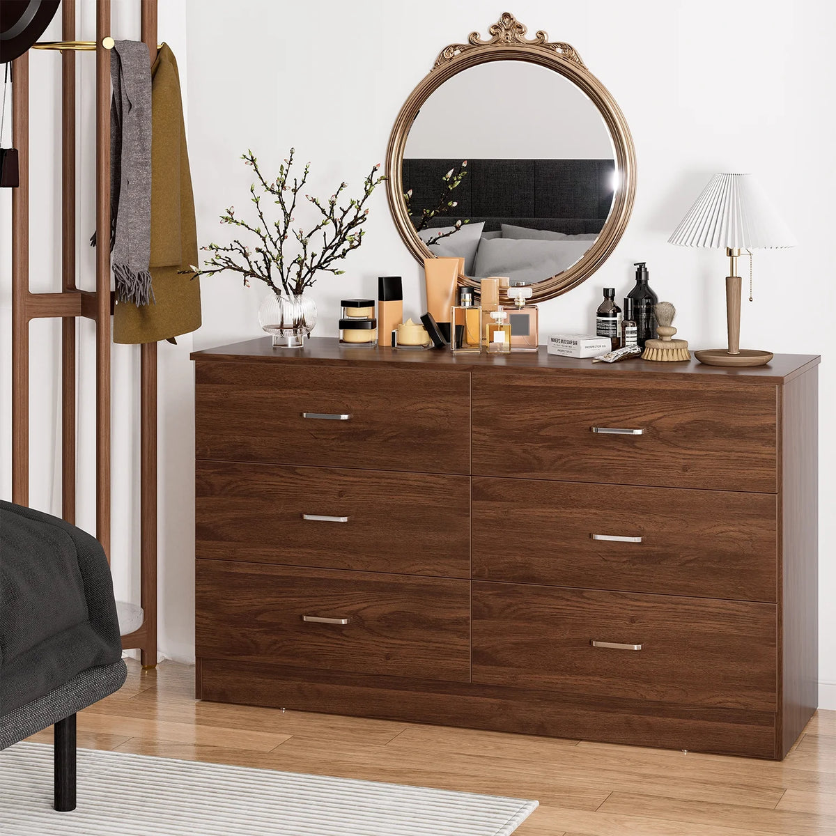 White 6 Drawer Wood Double Dresser P15728