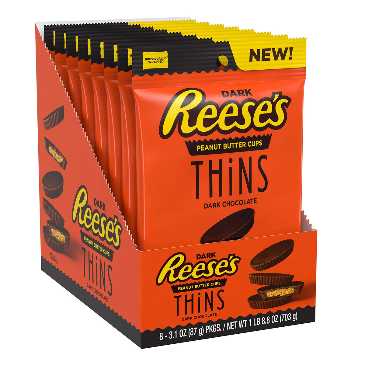 Dark Chocolate Peanut Butter Cups Candy Packs 3.1 Oz (8 Count) L4363