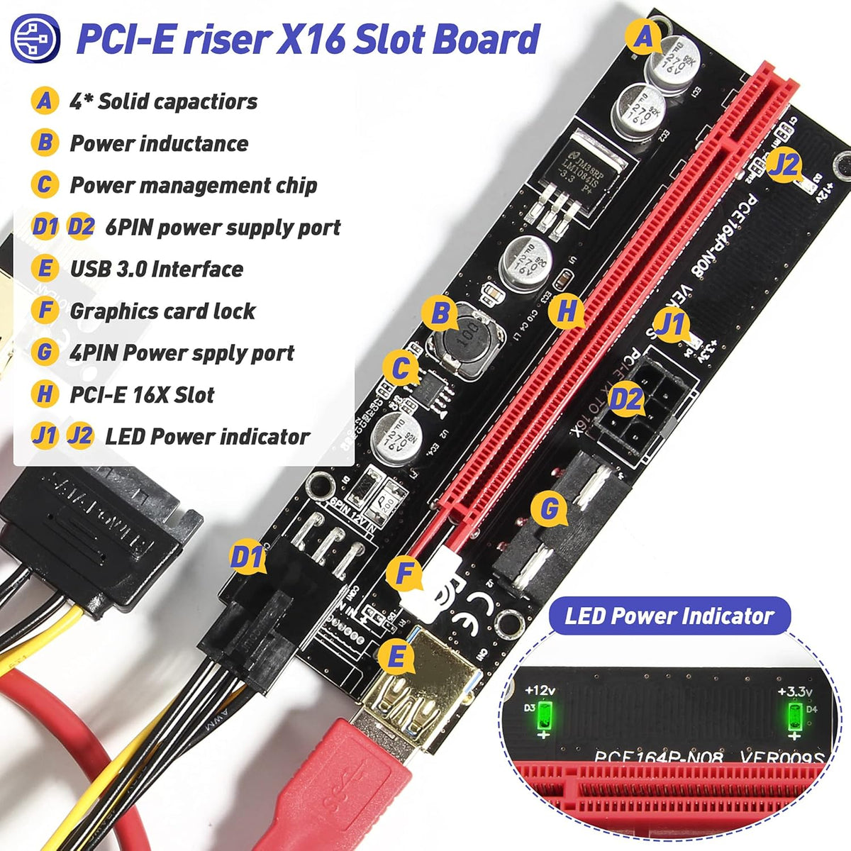 6 Pack PCI-E Riser Adapter Card with USB 3.0 Cable S426