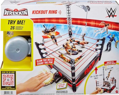WWE Wrekkin' Kickout Ring Playset with Launcher, Crane, Championship, 13-inch x 20-inch J46232