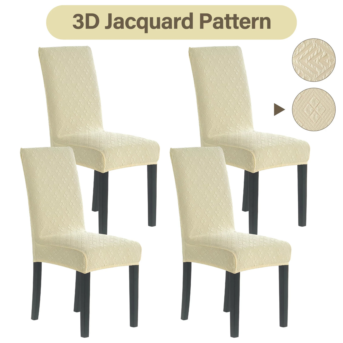 Beige Stretch Jacquard Chair Covers Set of 4 V53286