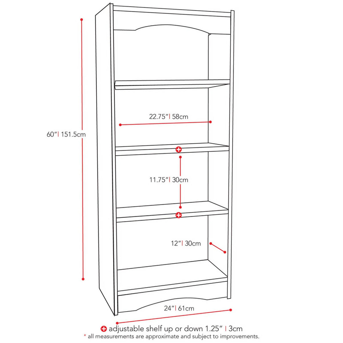 Black 60" Tall Bookcase H2372