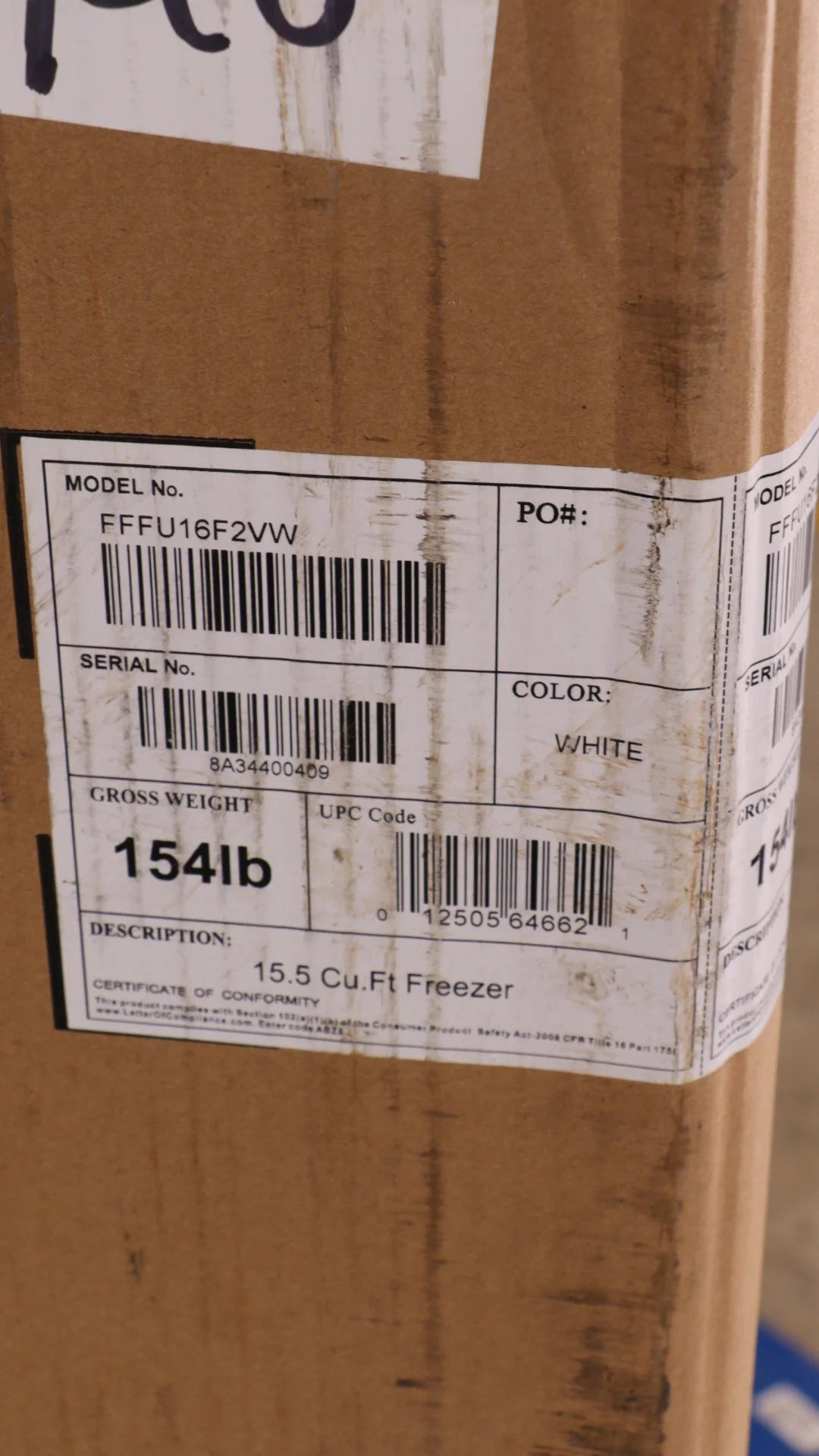 27 in 15.5 cu ft Upright Freezer D710136
