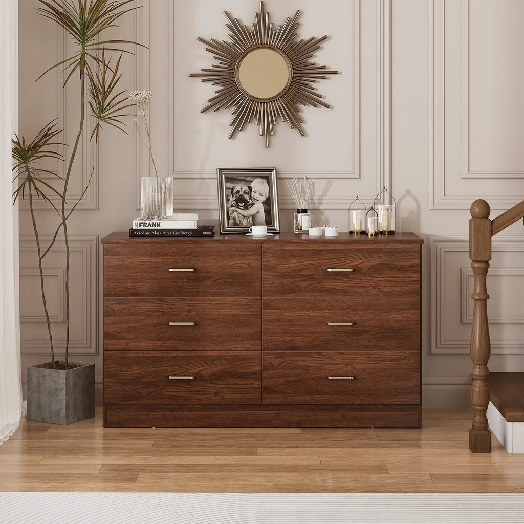 White 6 Drawer Wood Double Dresser P15728