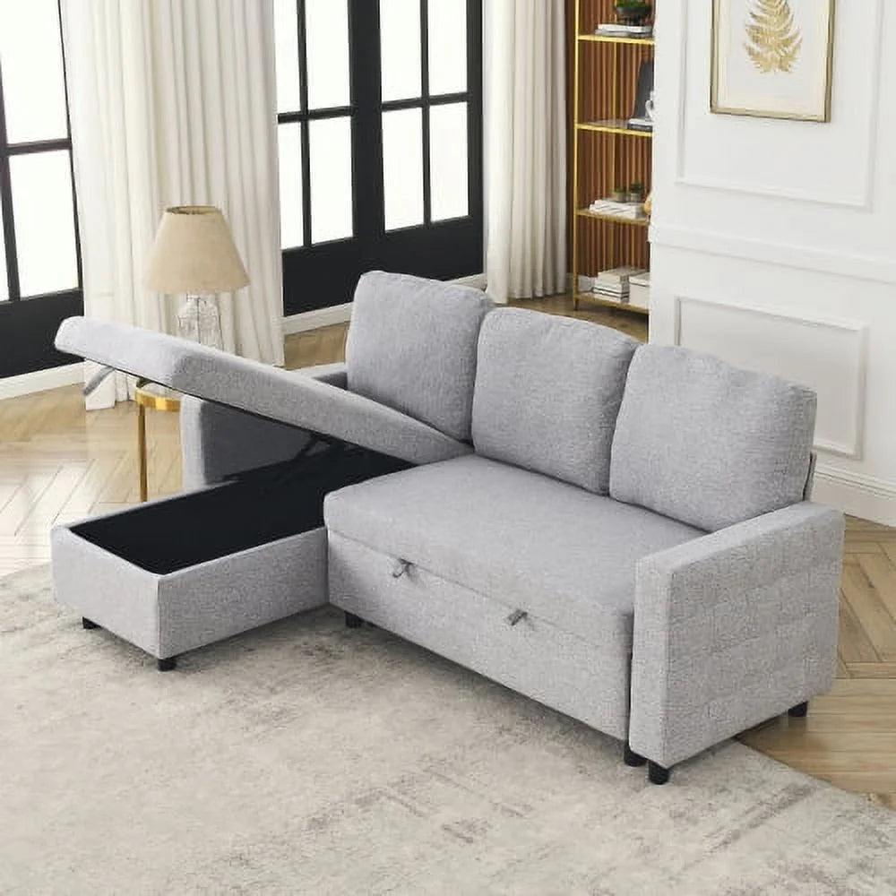 78.8" Reversible L-Shaped Linen Sleeper Sofa with Pullout Bed I901