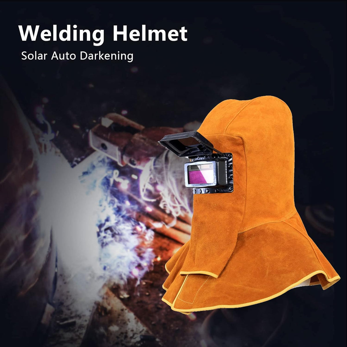 Yellow Leather Welding Helmet with Solar Auto Darkening Filter D61564