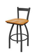 Low Back Swivel Bar Stool with Pewter Finish and Medium Oak Seat N56743