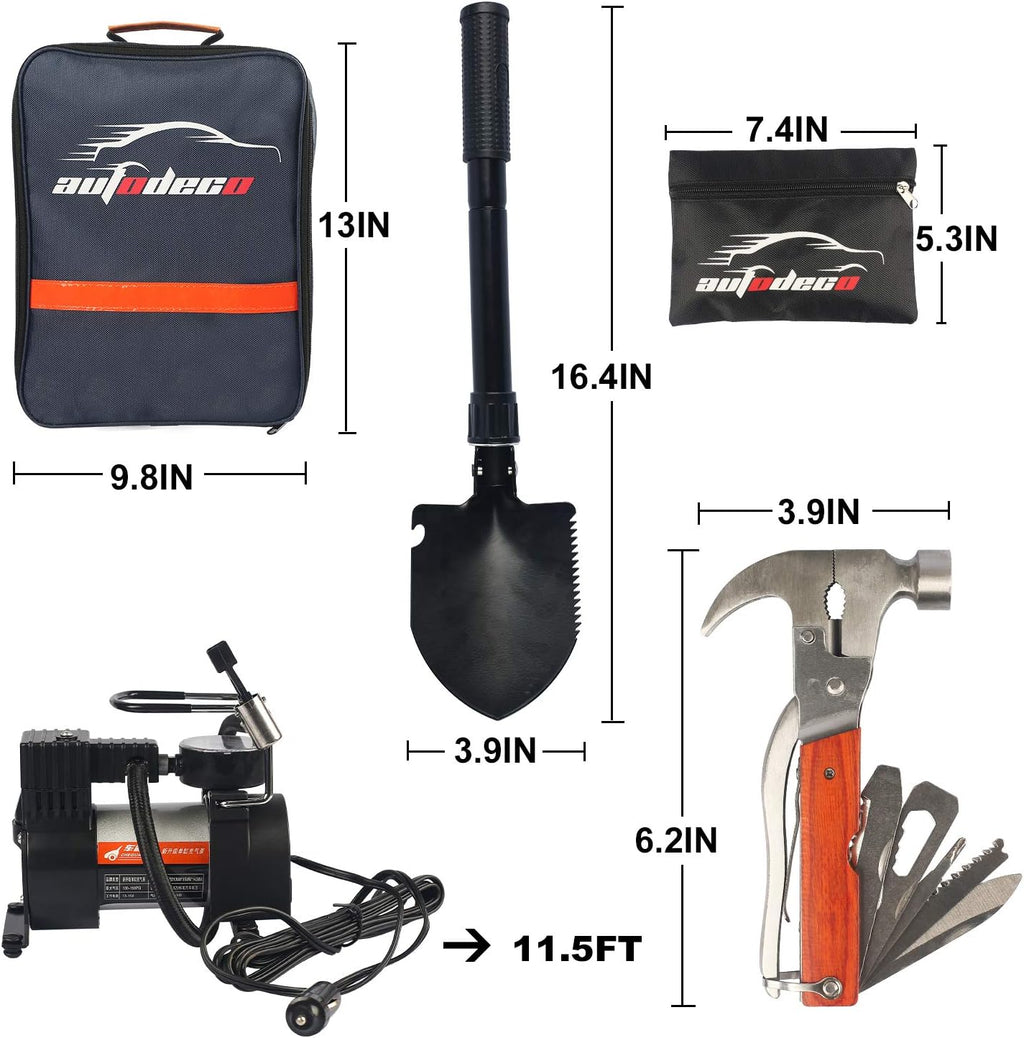 118 Pieces Car Emergency Kit with Jumper Cables and Air Compressor K3871