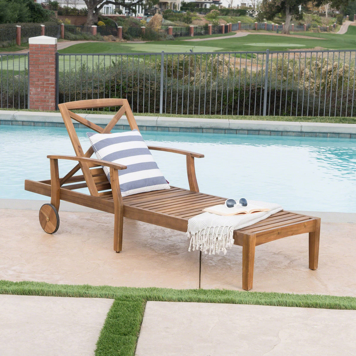 Teak Finished Acacia Wood Chaise Lounge S75689