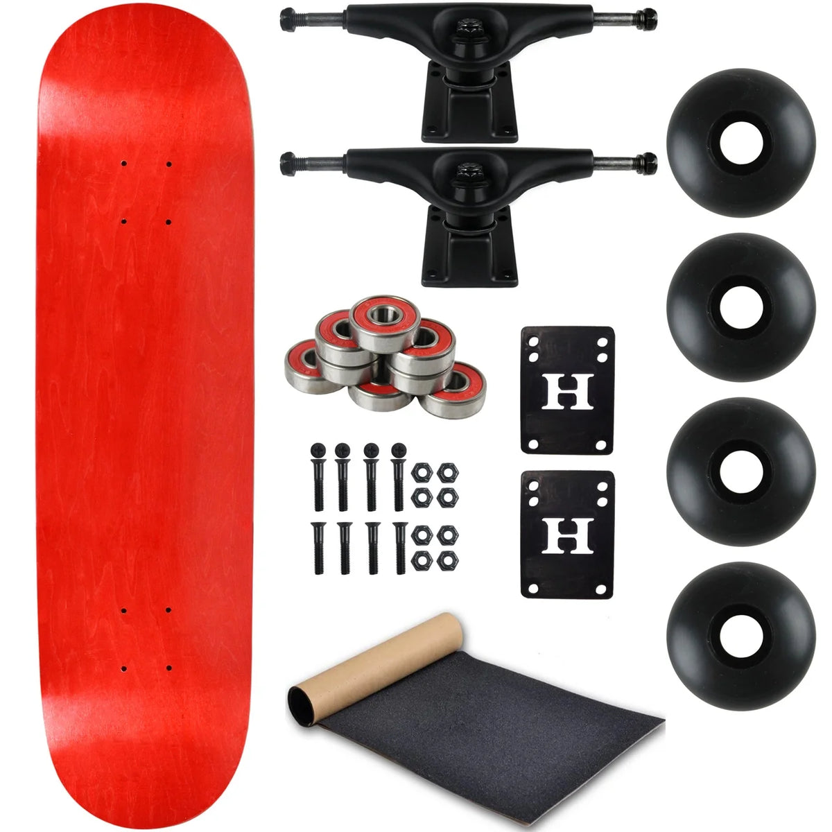 Stain Red 8.25" Complete Skateboard with Black Trucks and Black Wheels H5755