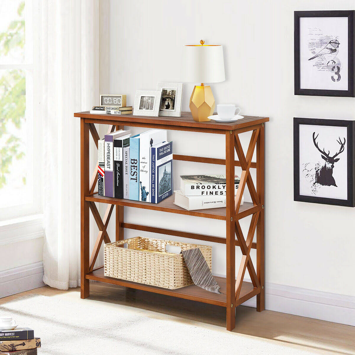 3-Tier Wooden Open Shelf Bookcase Natural G388306