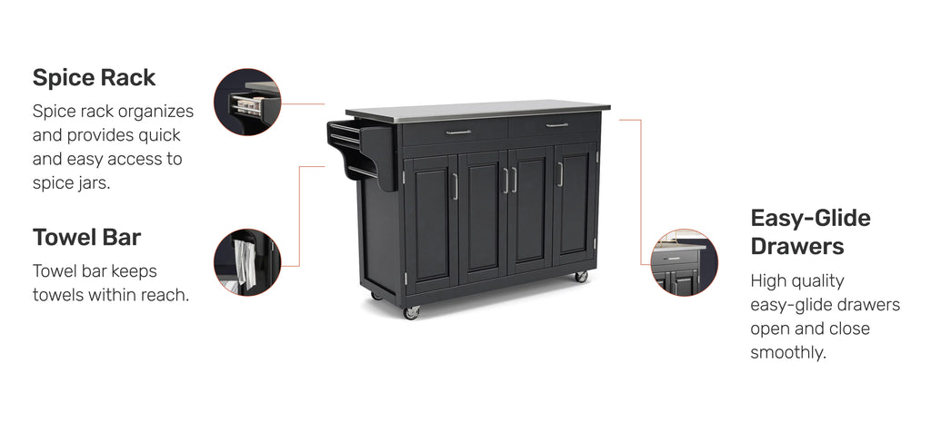 Wood Kitchen Cart in Black T50438