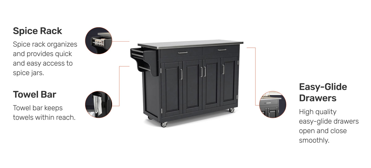 Wood Kitchen Cart in Black T50438