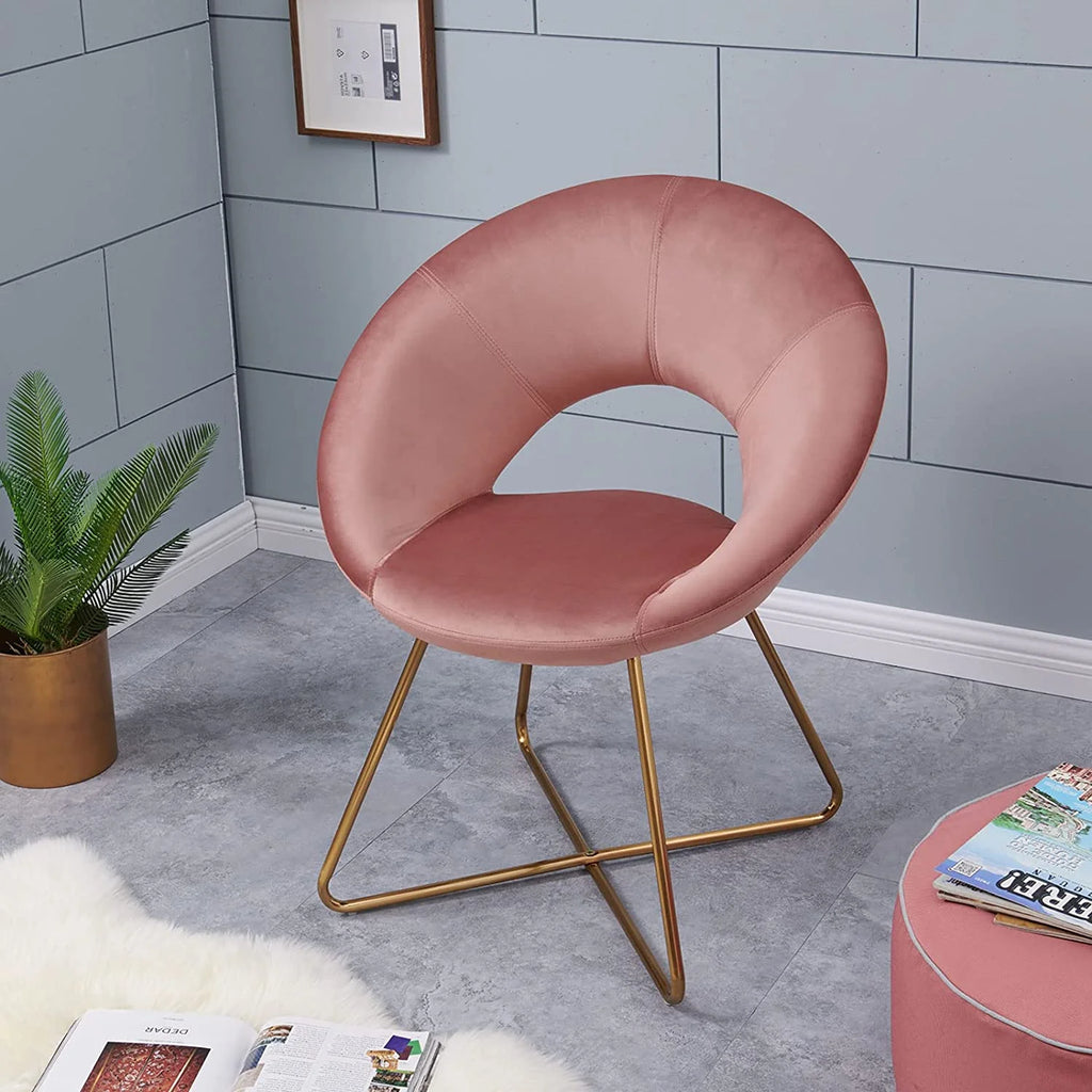 Pink Velvet Upholstered Arm Chair with Golden Metal Frame Legs X8014