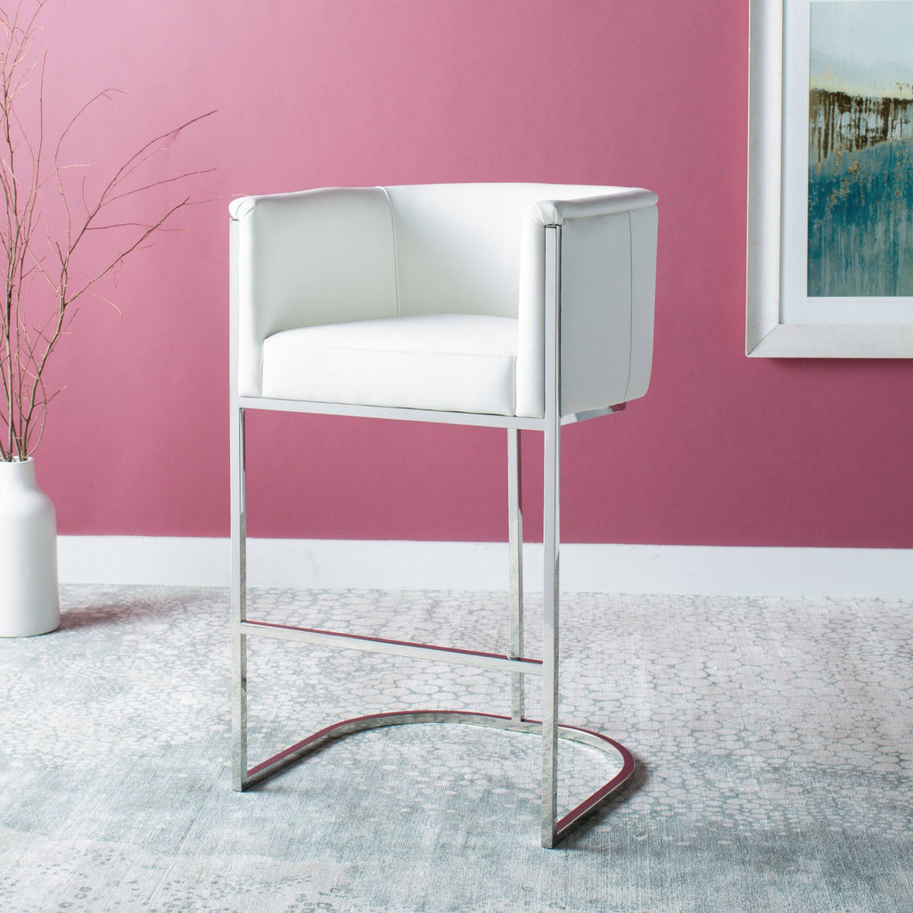 White Leather Bar Stool T7222