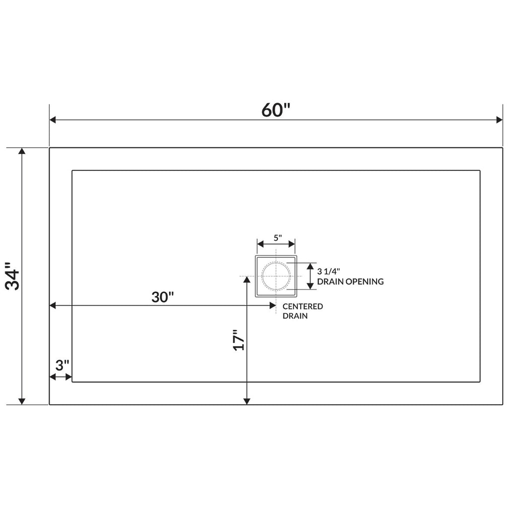 60 x 34 Single Double Threshold Shower Base Pan Center Drain White E907525