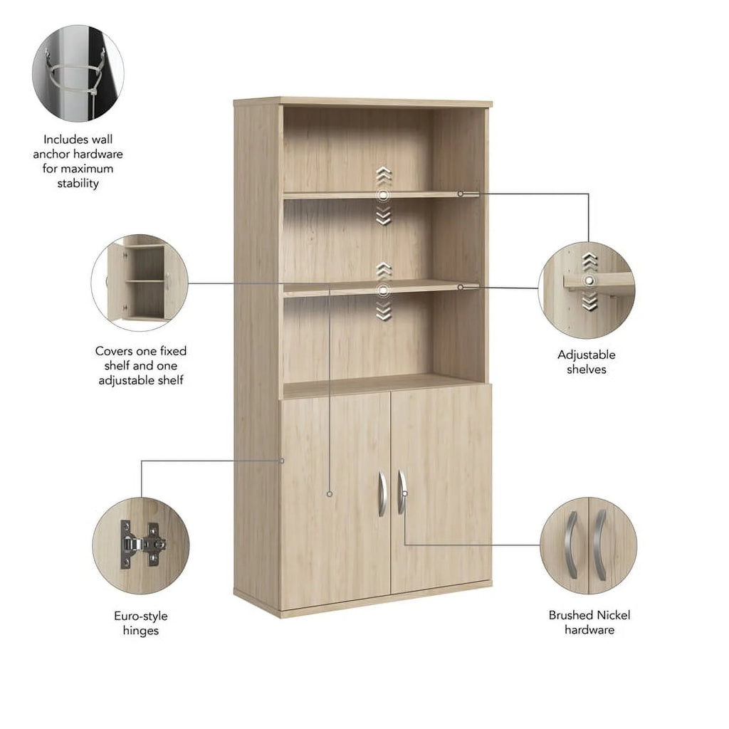 Tall 5 Shelf Bookcase with Doors Engineered Wood E85423