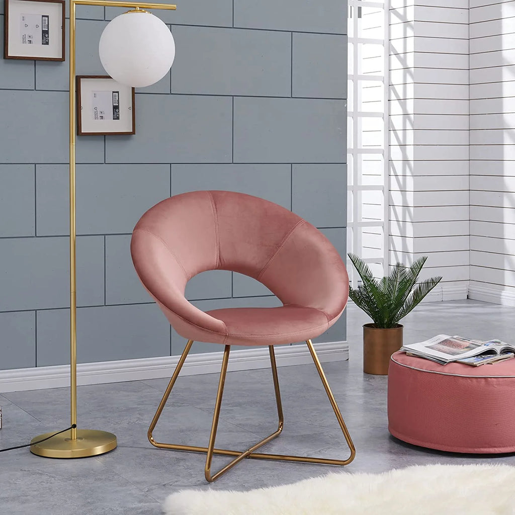 Pink Velvet Upholstered Arm Chair with Golden Metal Frame Legs X8014