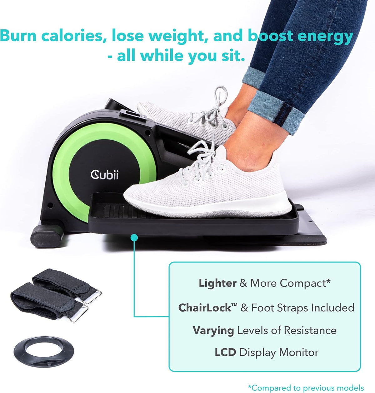 Under Desk Elliptical with Adjustable Resistance and Foot Straps J95111