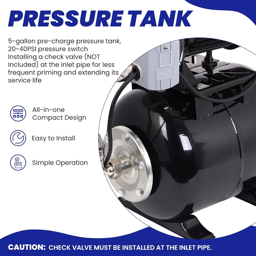1.6HP Stainless Steel Shallow Well Pump with Pressure Tank M312986