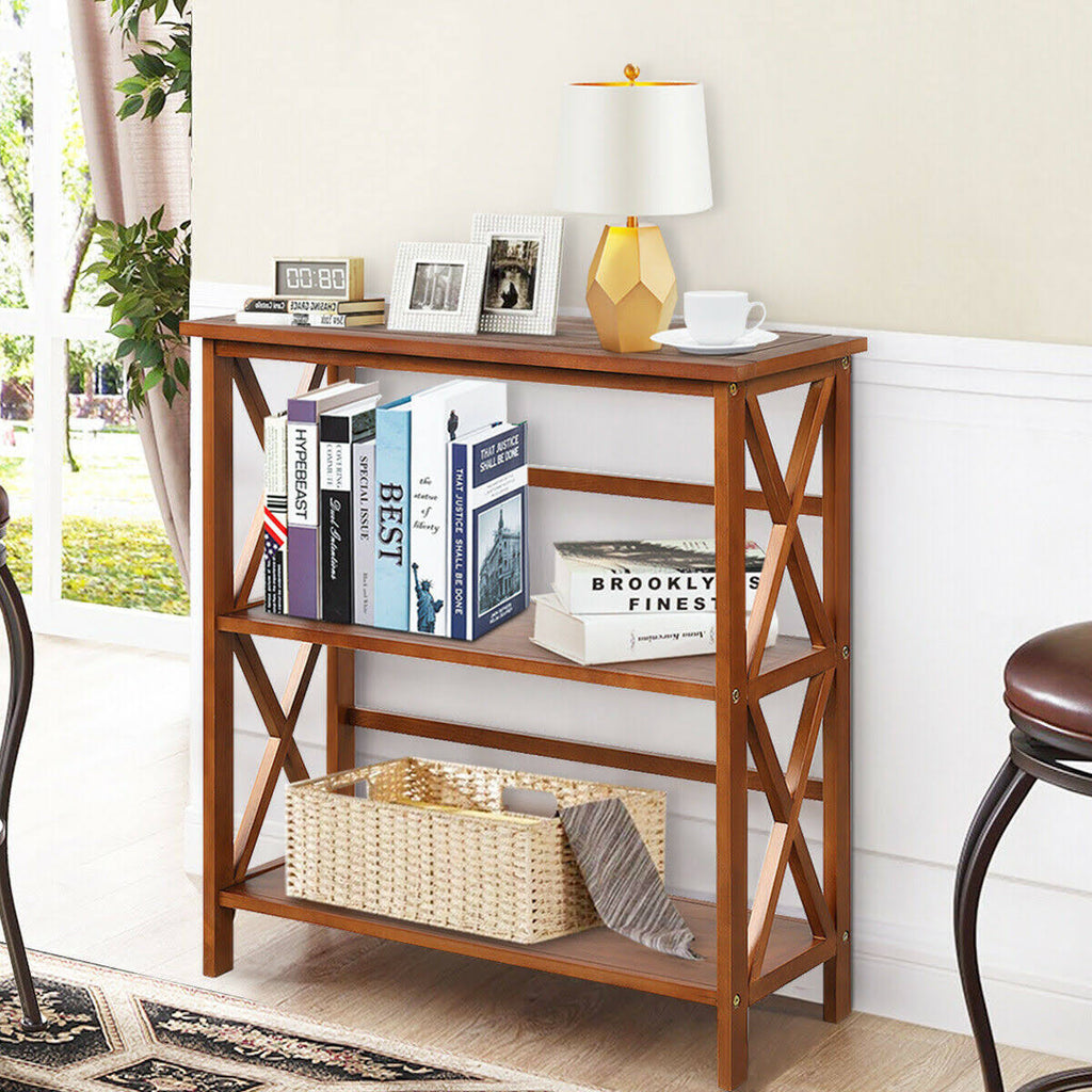 3-Tier Wooden Open Shelf Bookcase Natural G388306