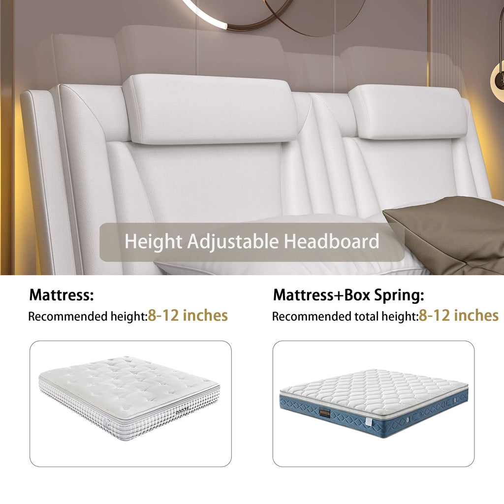 King Size White PU Leather Upholstered Platform Bed Frame H86163