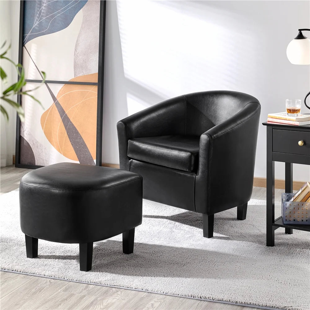 Black Faux Leather Accent Chair and Ottoman Set I89391