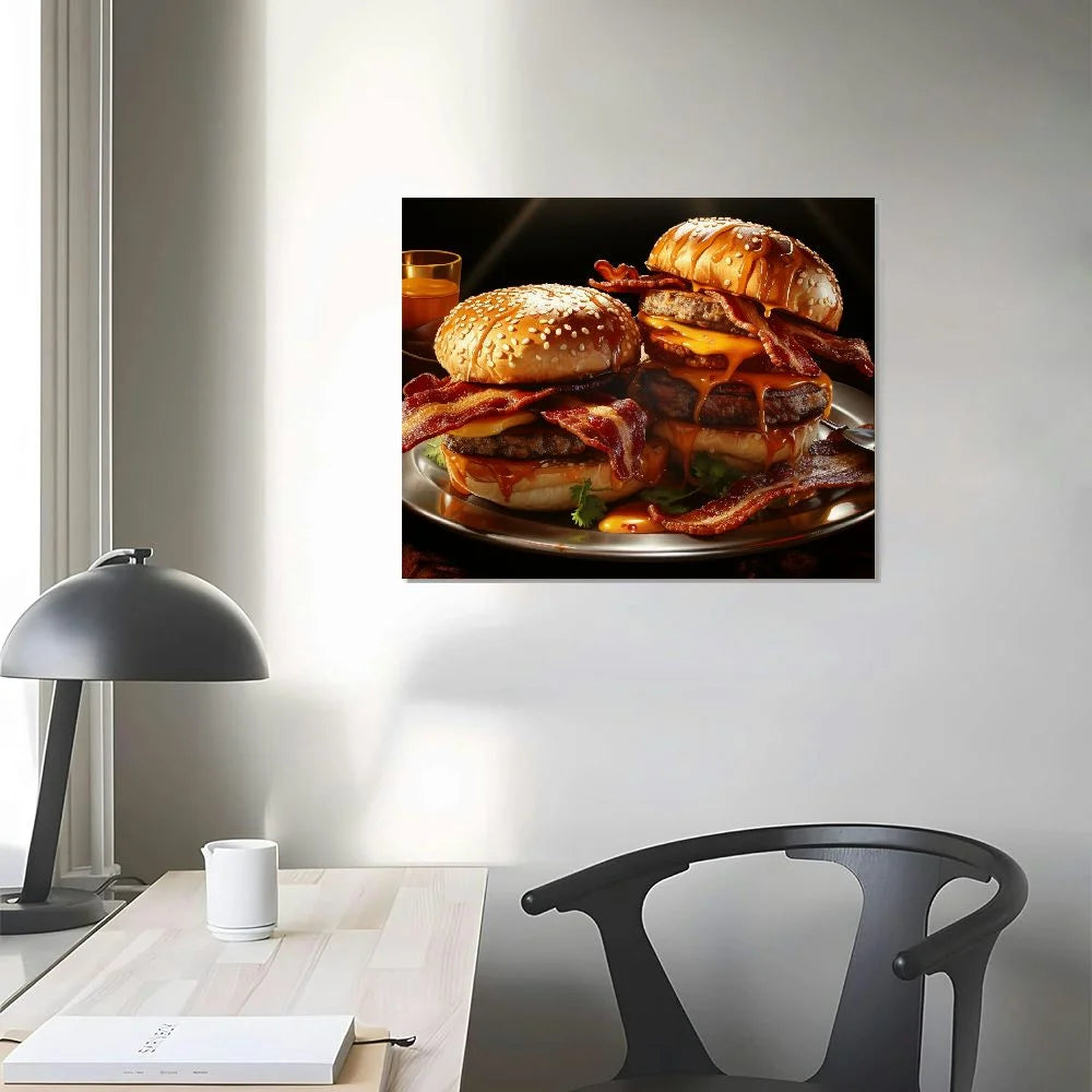 Canvas Wall Art American Burger Stretched and Framed D8827