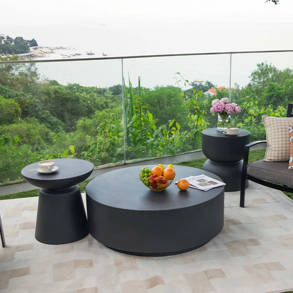 Slate Black Round Coffee Table End Table Set of 3 W101602